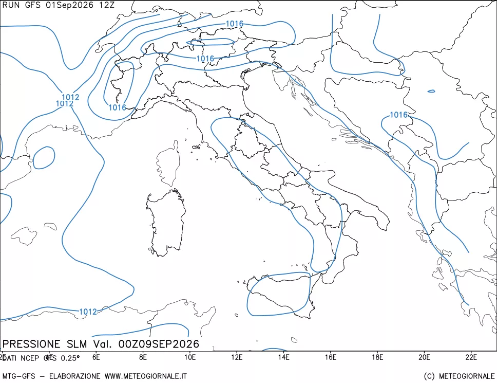 mappa Pressione sul livello del mare