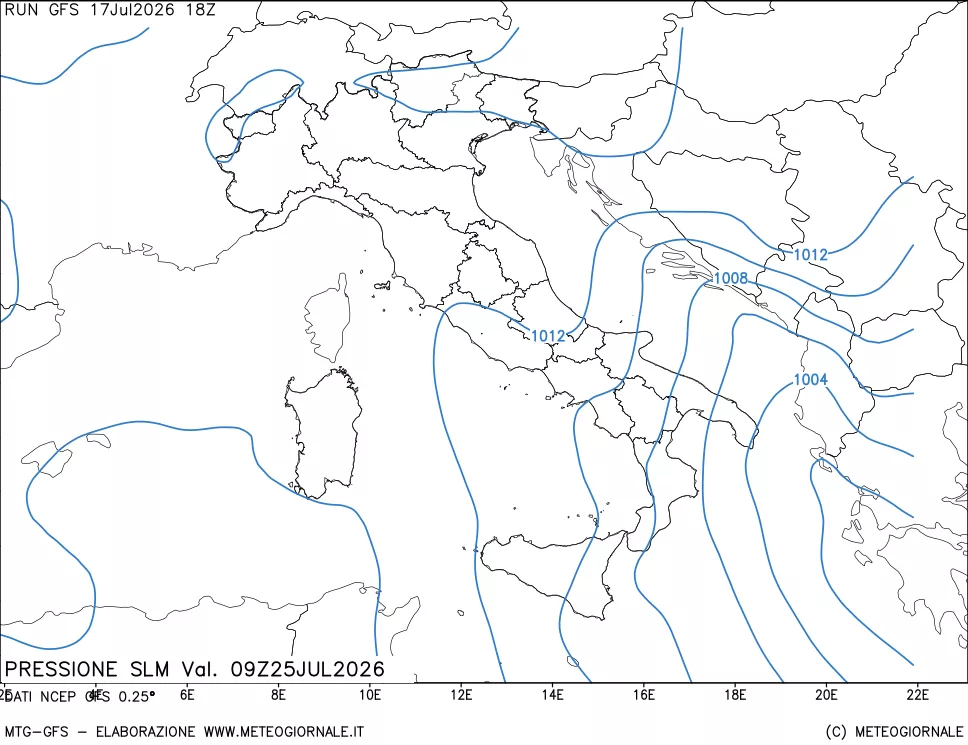 mappa Pressione sul livello del mare