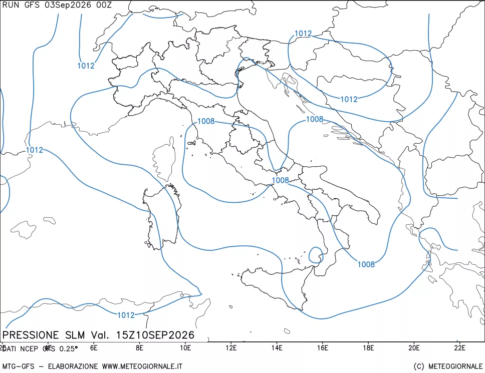 mappa Pressione sul livello del mare