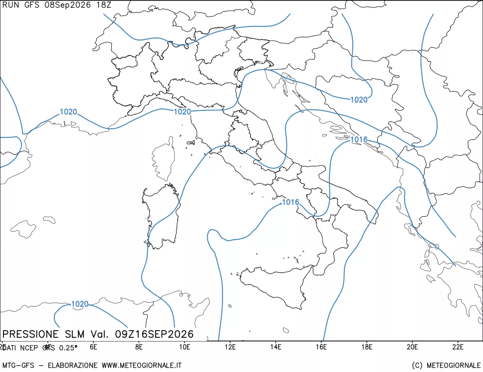 mappa Pressione sul livello del mare