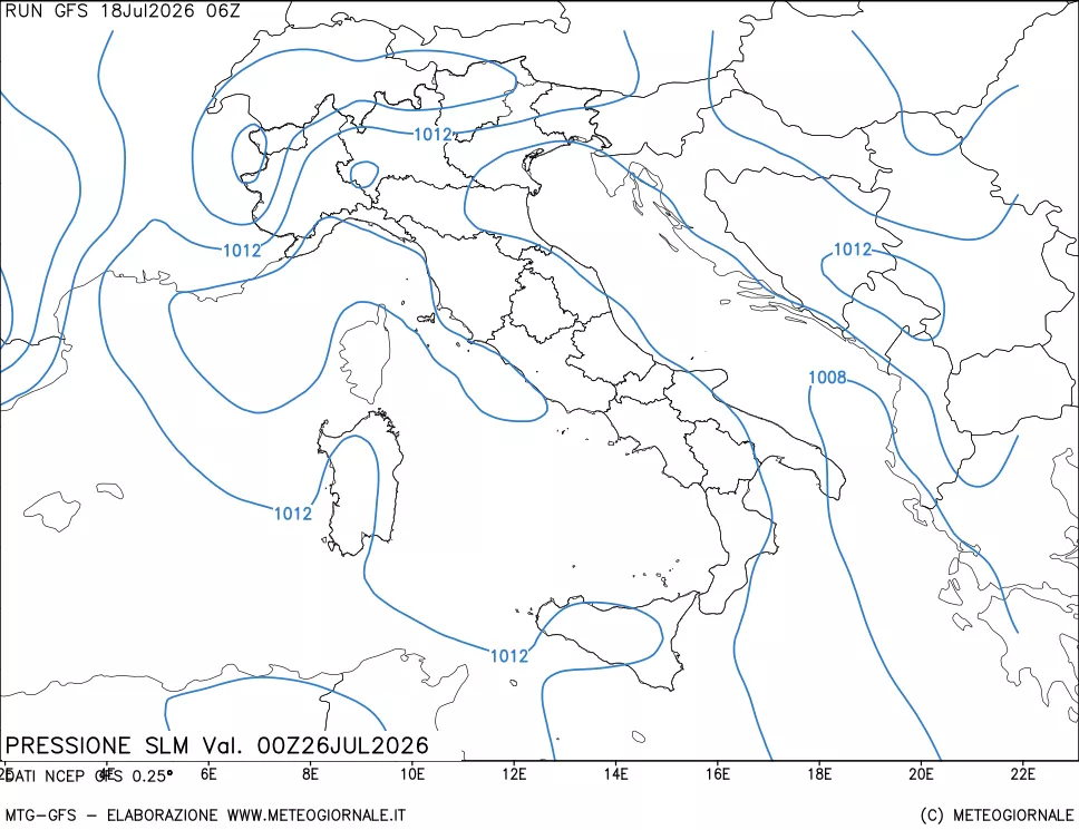 mappa Pressione sul livello del mare