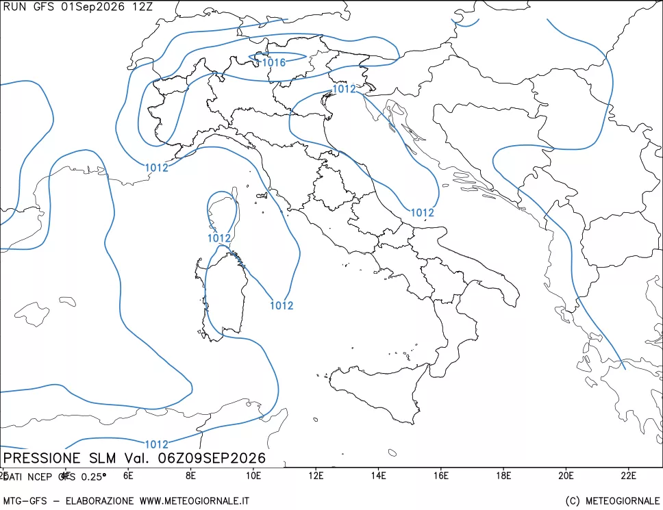 mappa Pressione sul livello del mare
