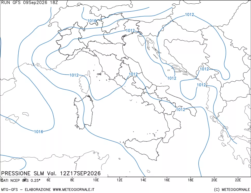 mappa Pressione sul livello del mare