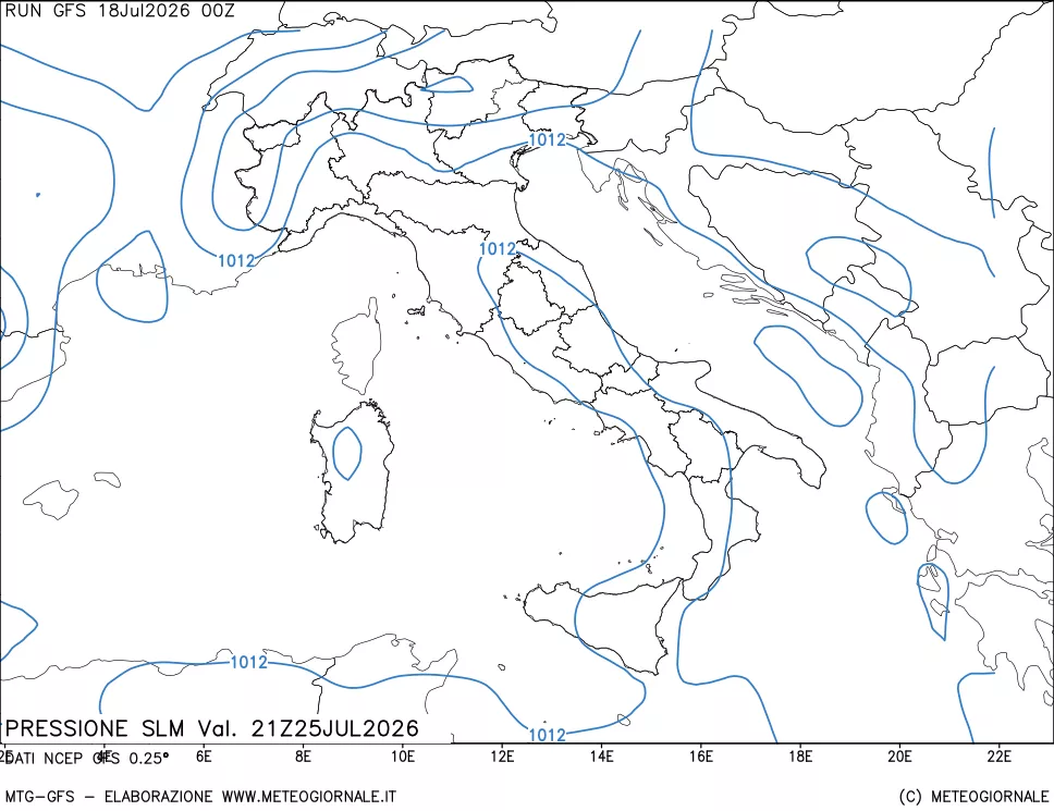 mappa Pressione sul livello del mare