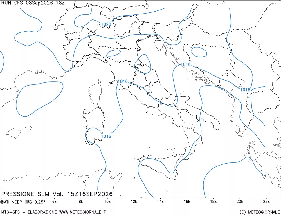 mappa Pressione sul livello del mare