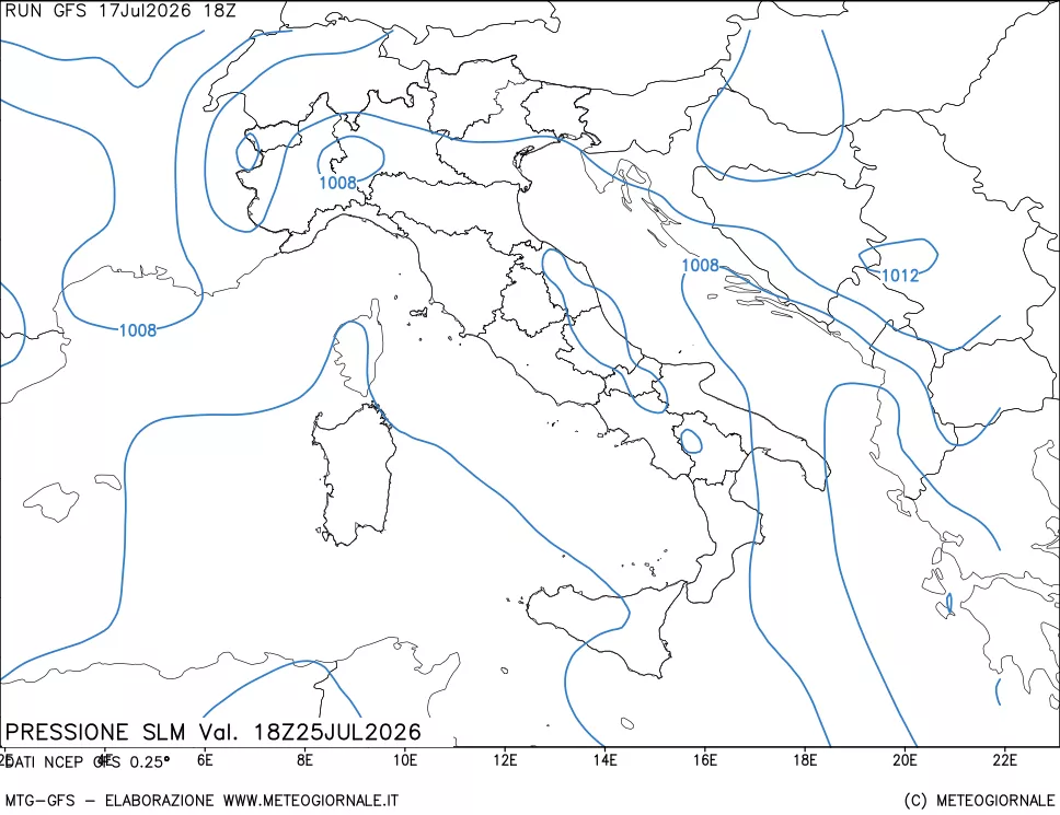 mappa Pressione sul livello del mare