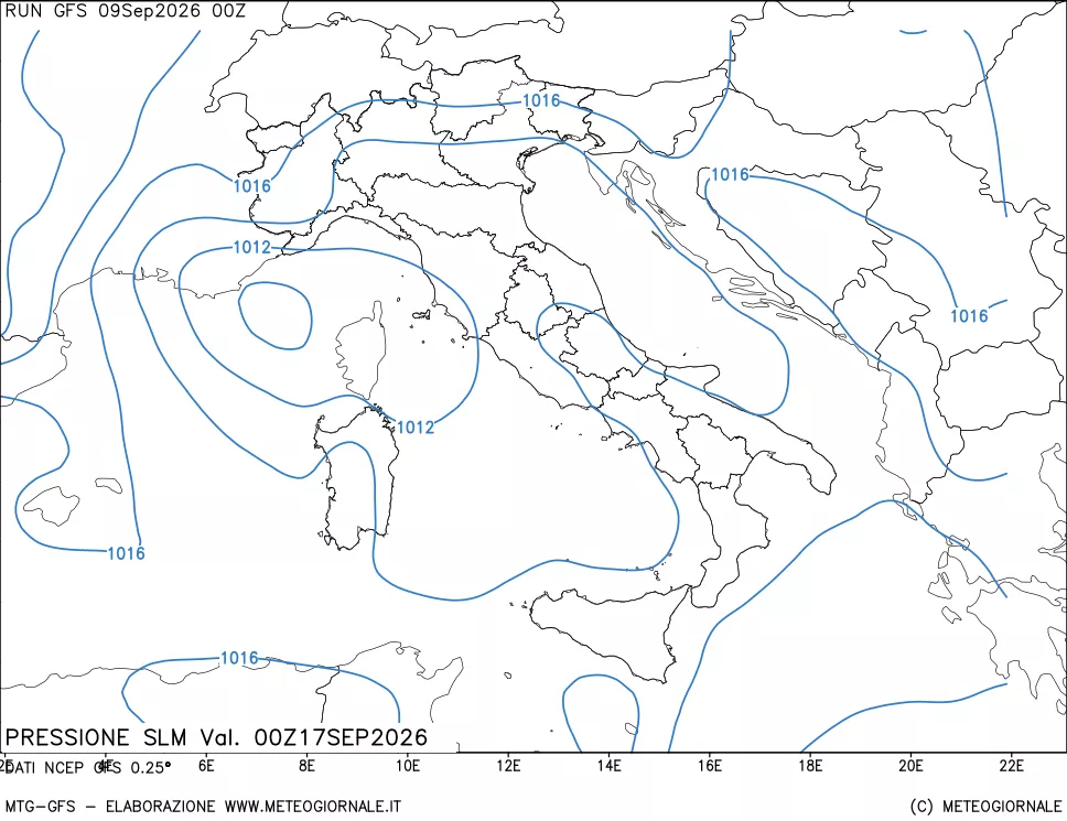 mappa Pressione sul livello del mare