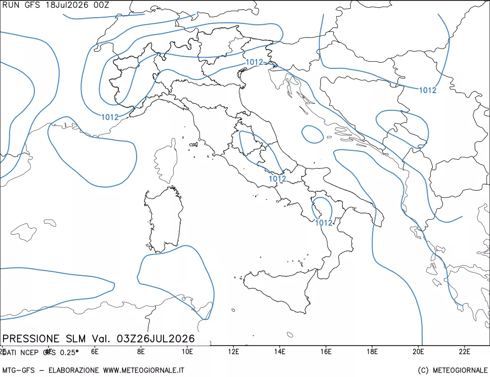 mappa Pressione sul livello del mare