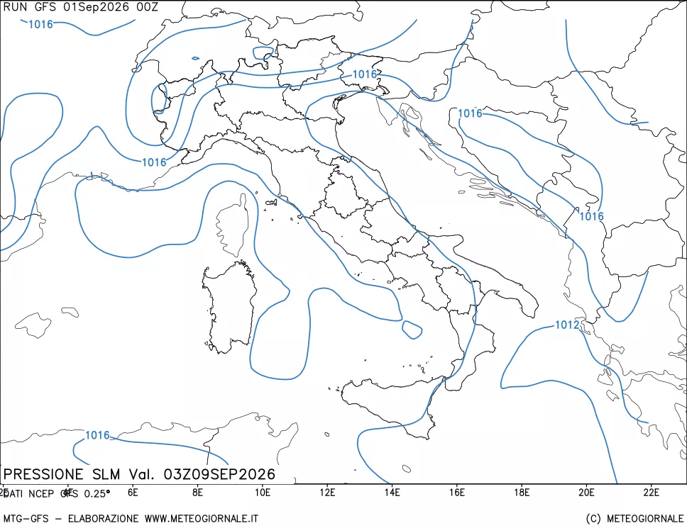 mappa Pressione sul livello del mare