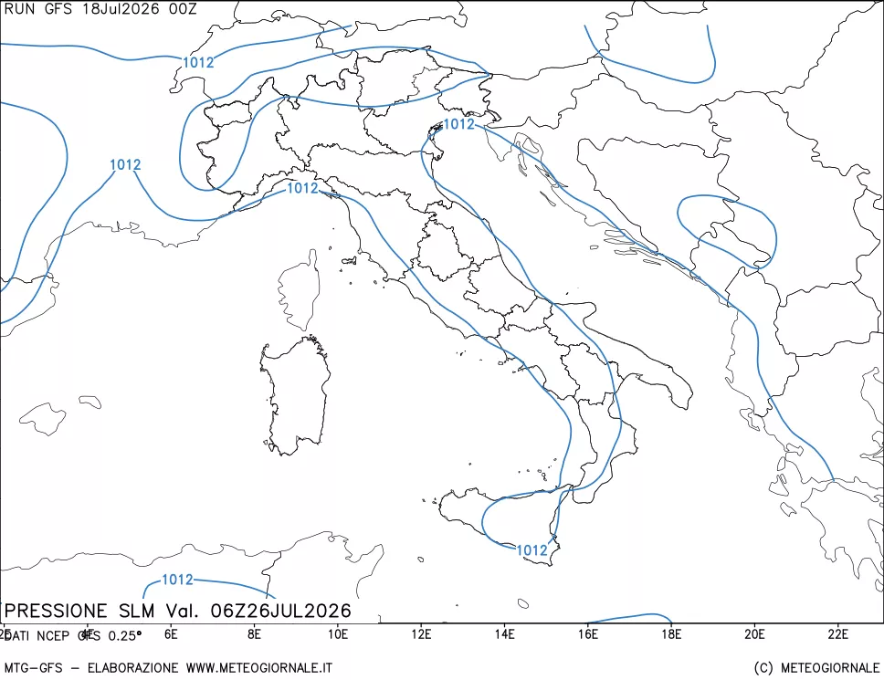 mappa Pressione sul livello del mare