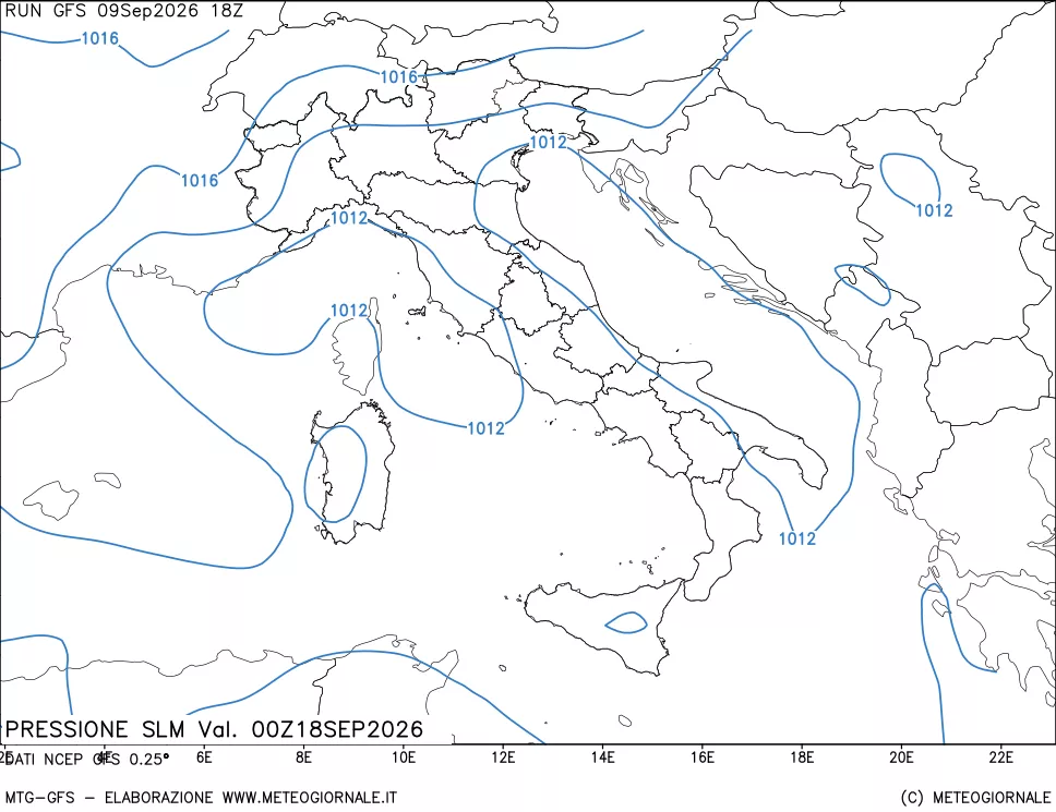 mappa Pressione sul livello del mare