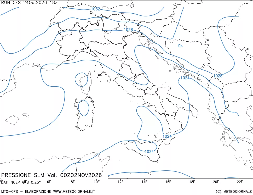 mappa Pressione sul livello del mare