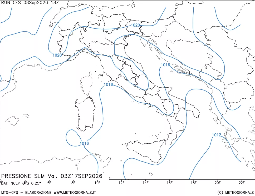 mappa Pressione sul livello del mare