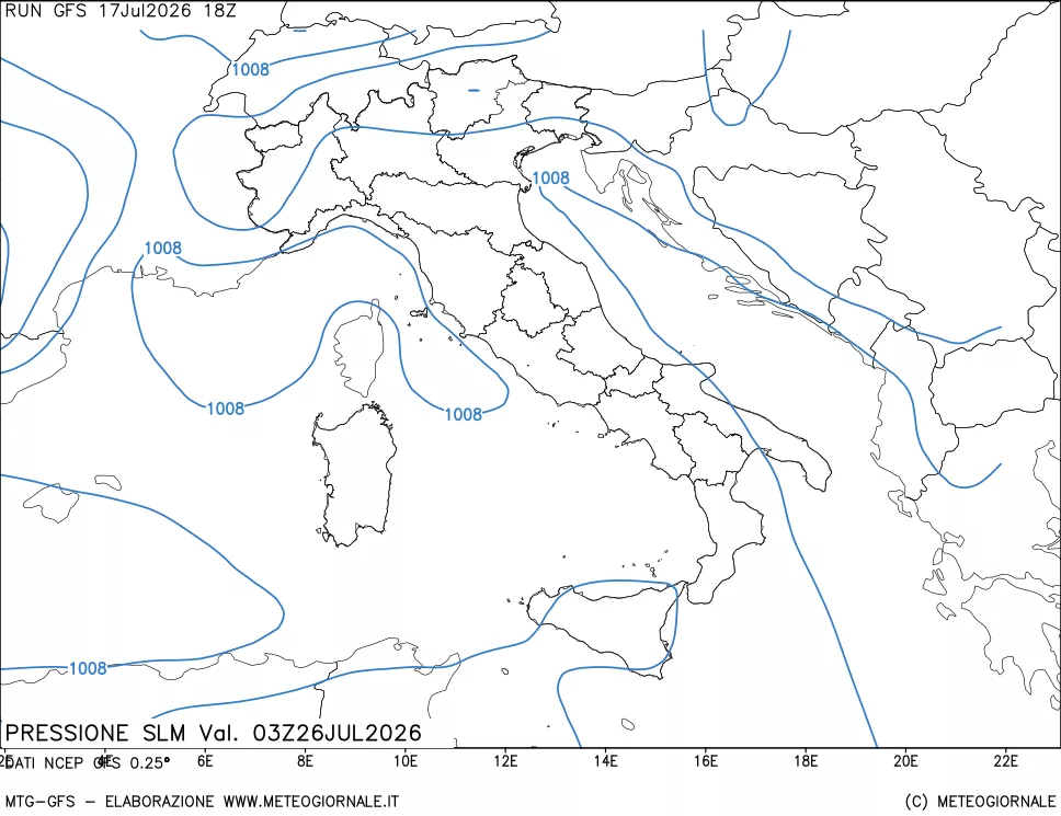 mappa Pressione sul livello del mare