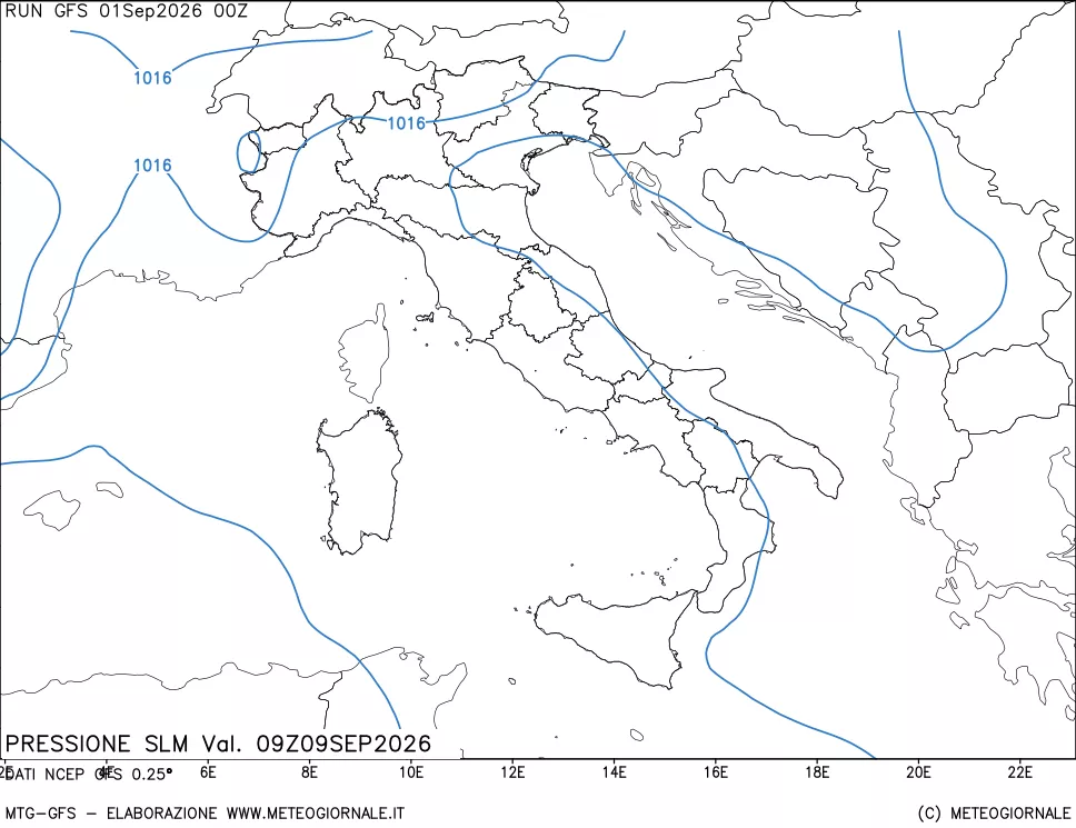 mappa Pressione sul livello del mare