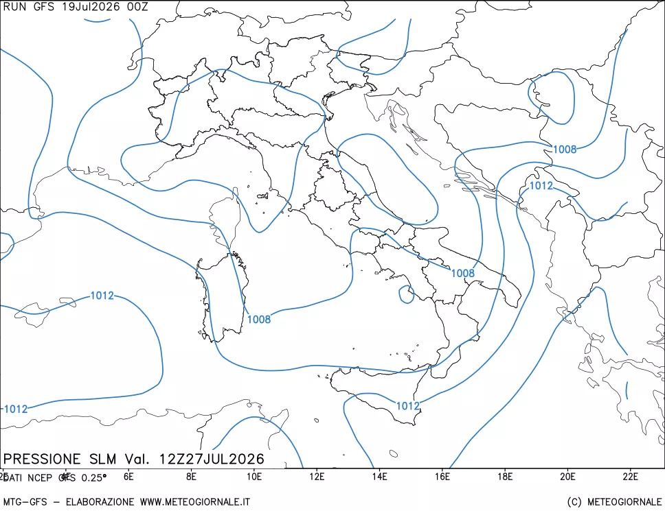mappa Pressione sul livello del mare