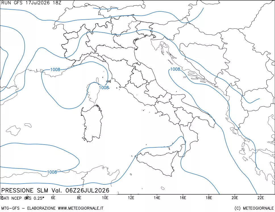 mappa Pressione sul livello del mare