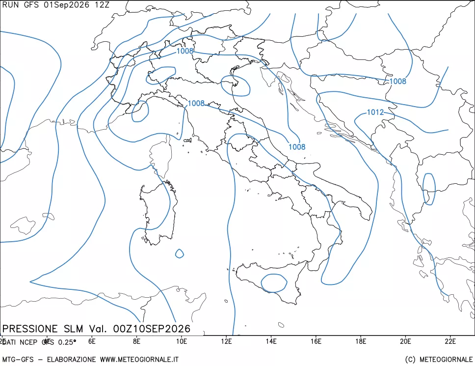 mappa Pressione sul livello del mare