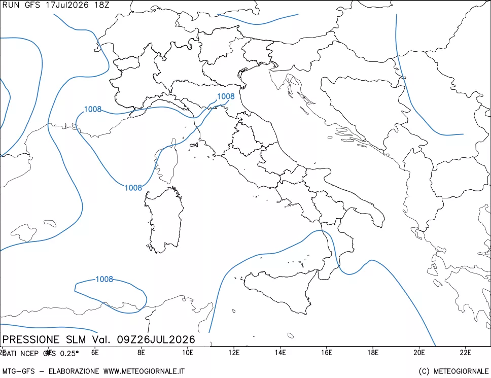 mappa Pressione sul livello del mare