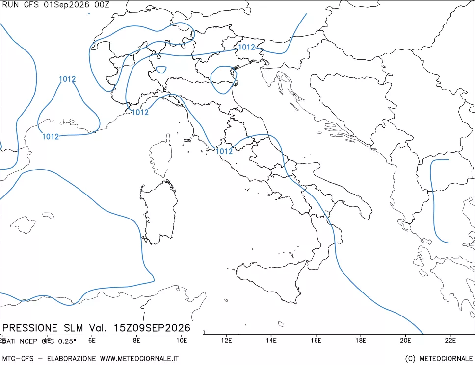 mappa Pressione sul livello del mare