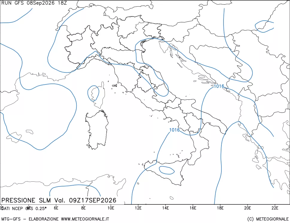 mappa Pressione sul livello del mare