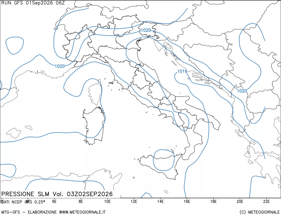 mappa Pressione sul livello del mare