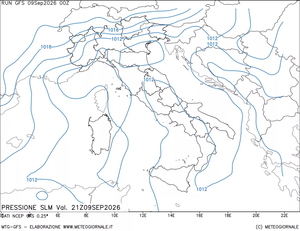 mappa Pressione sul livello del mare