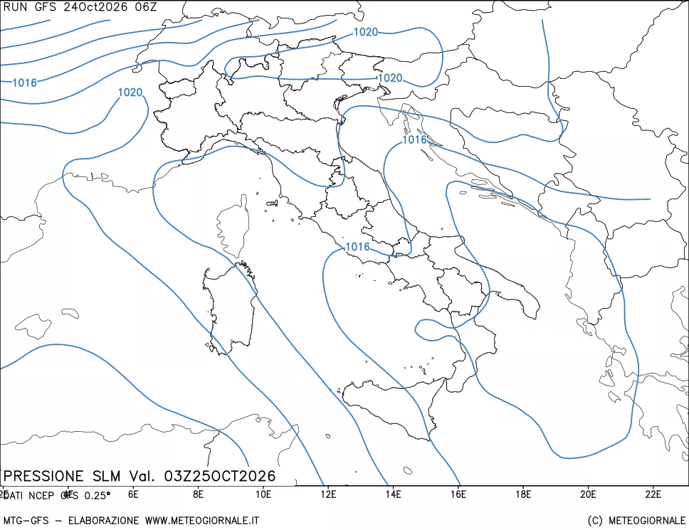 mappa Pressione sul livello del mare