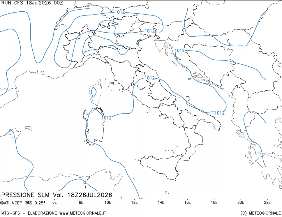 mappa Pressione sul livello del mare
