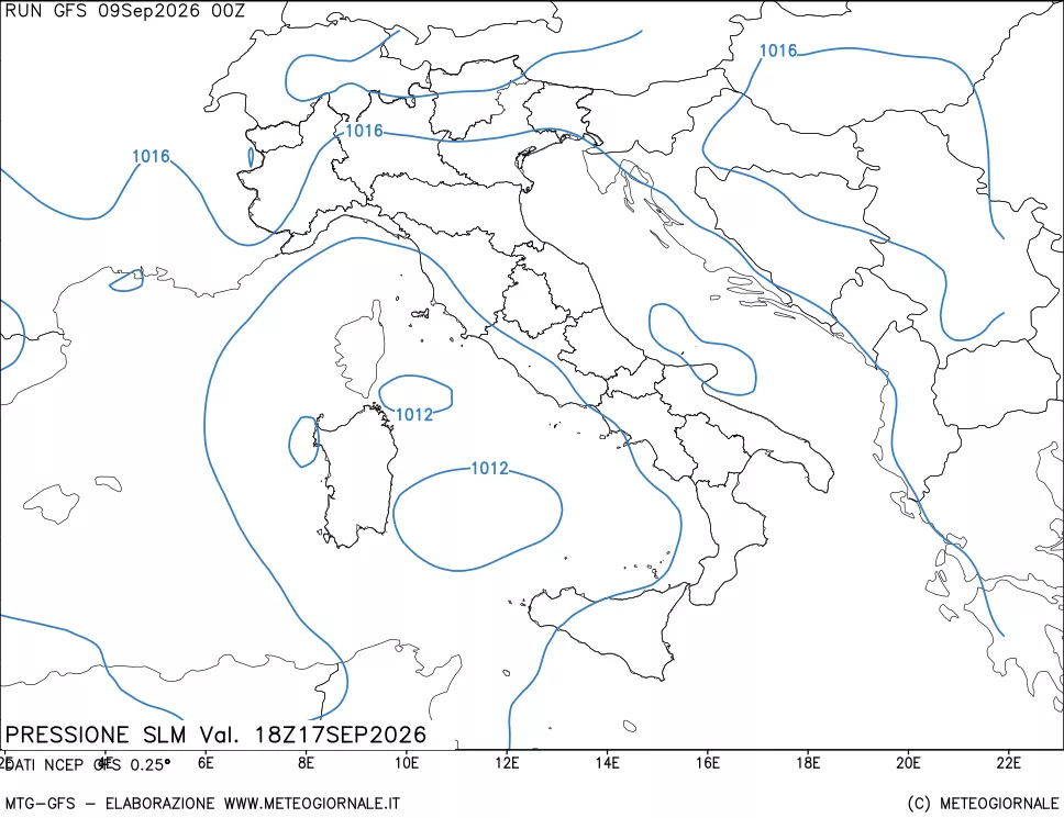 mappa Pressione sul livello del mare