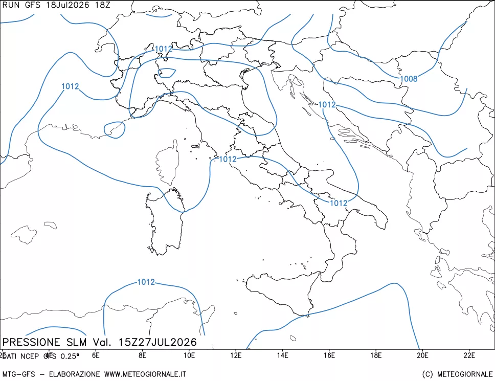 mappa Pressione sul livello del mare