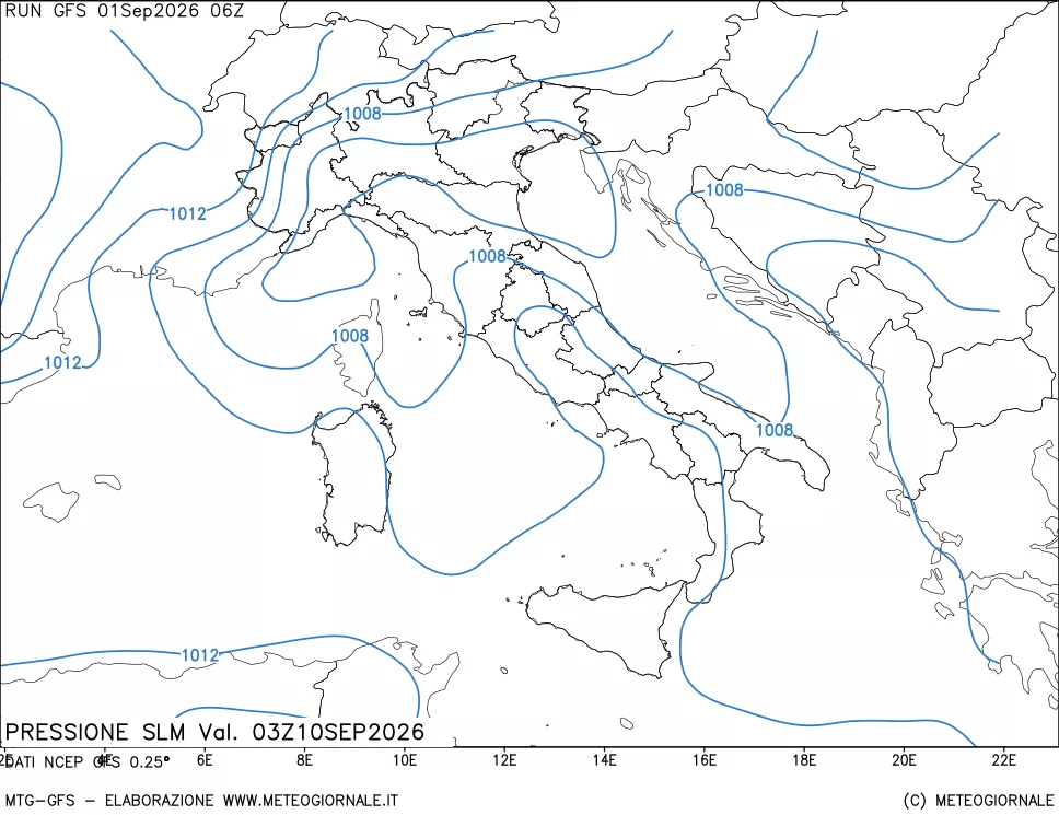 mappa Pressione sul livello del mare