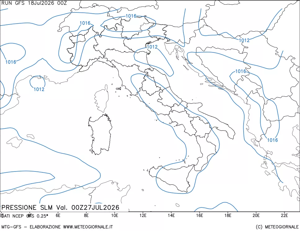 mappa Pressione sul livello del mare