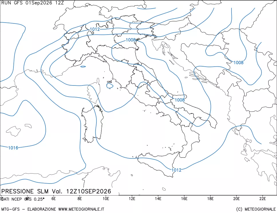 mappa Pressione sul livello del mare