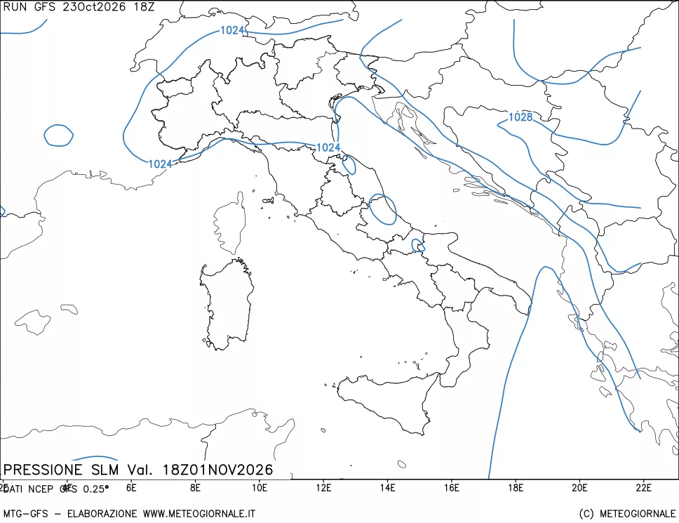 mappa Pressione sul livello del mare
