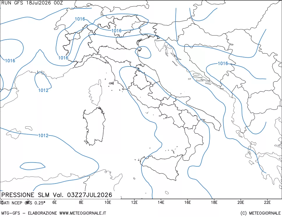 mappa Pressione sul livello del mare