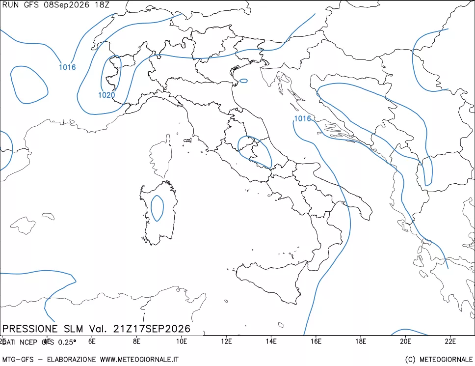 mappa Pressione sul livello del mare