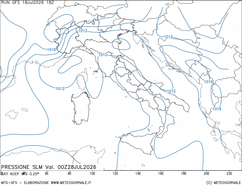 mappa Pressione sul livello del mare