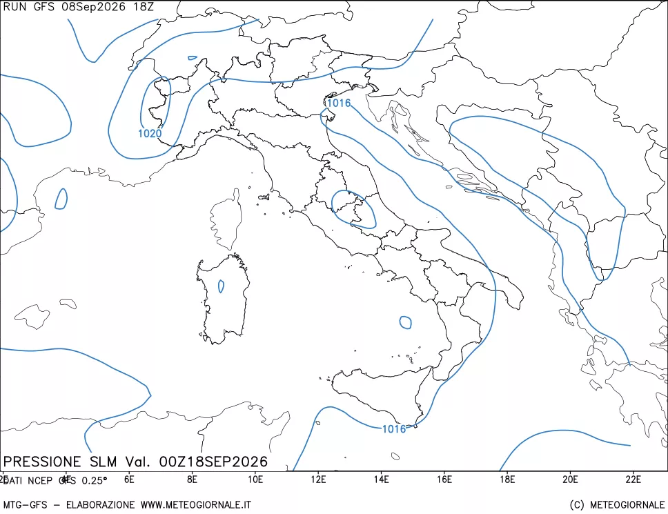 mappa Pressione sul livello del mare