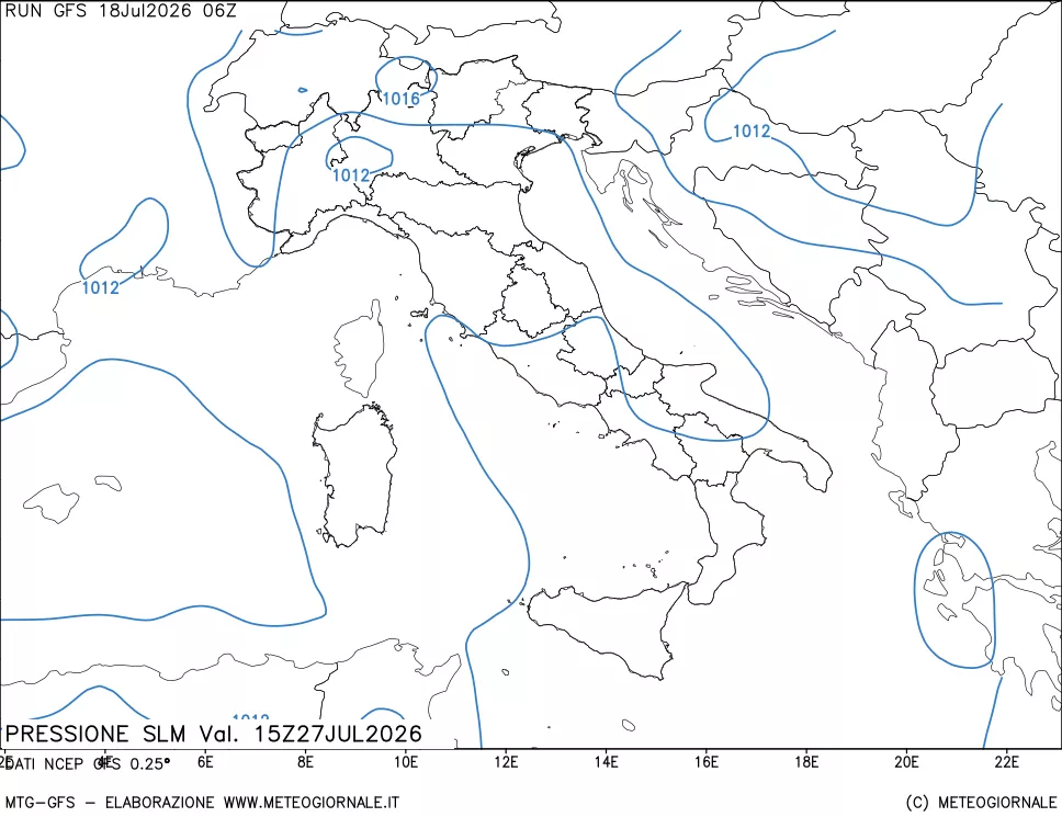 mappa Pressione sul livello del mare