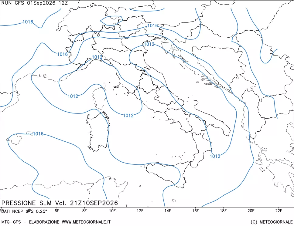mappa Pressione sul livello del mare