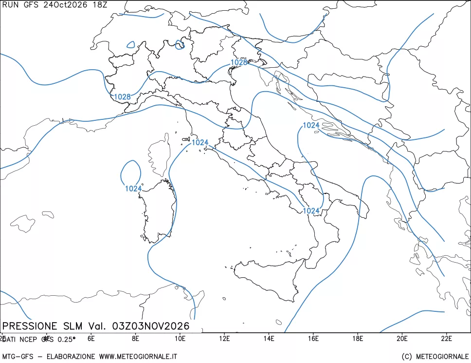 mappa Pressione sul livello del mare