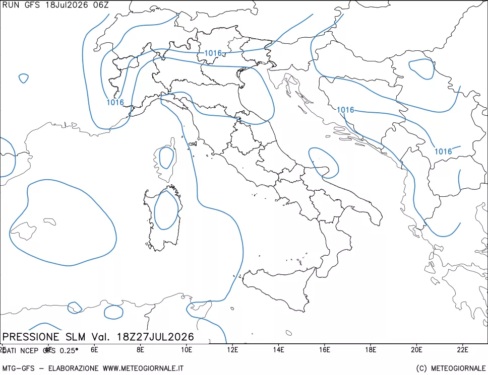 mappa Pressione sul livello del mare