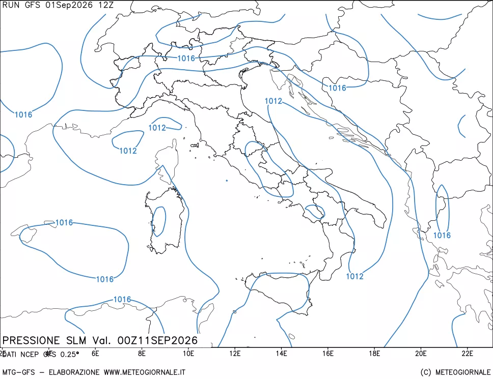 mappa Pressione sul livello del mare