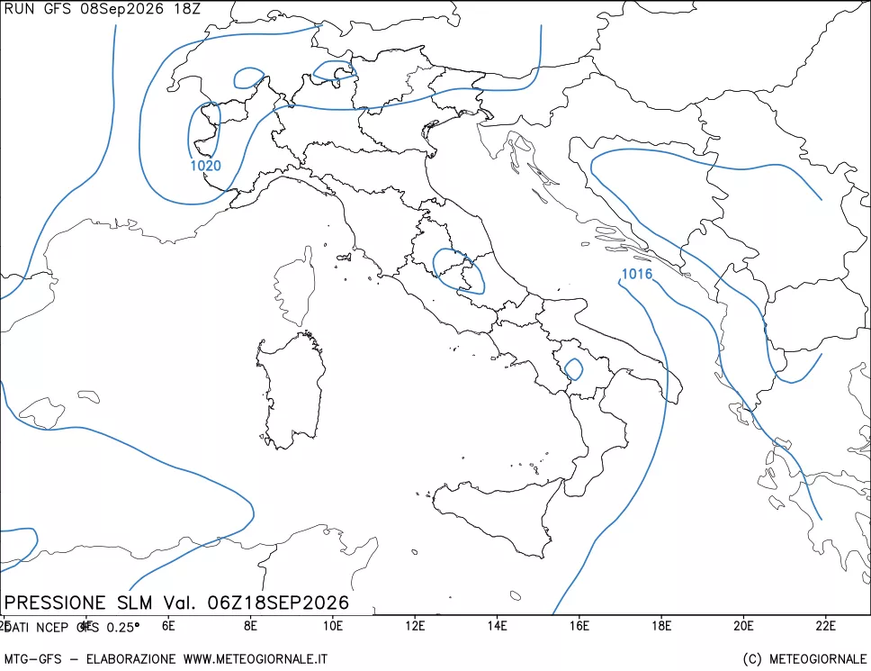 mappa Pressione sul livello del mare
