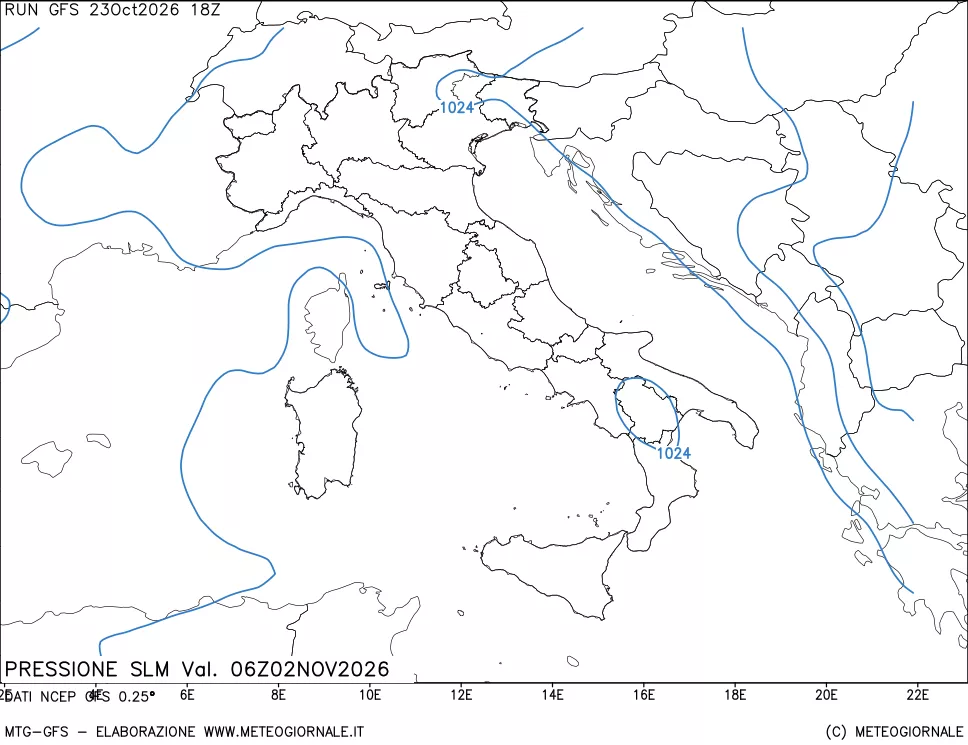 mappa Pressione sul livello del mare