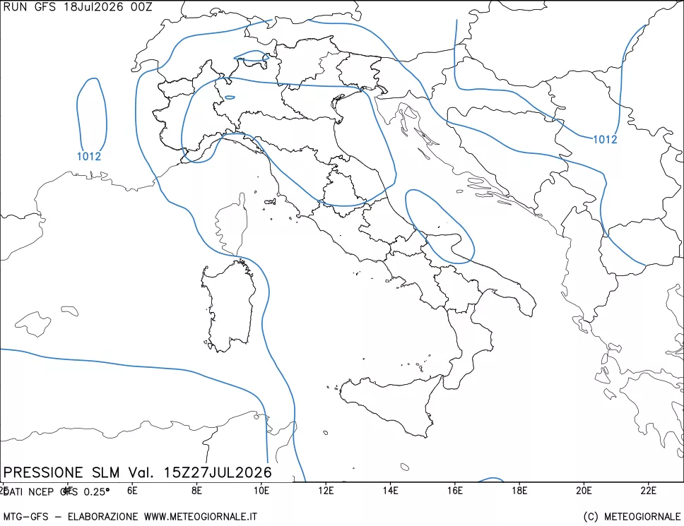 mappa Pressione sul livello del mare