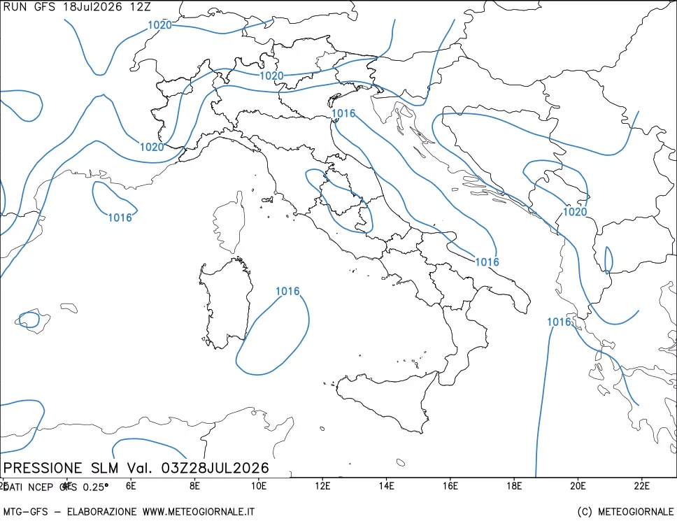 mappa Pressione sul livello del mare