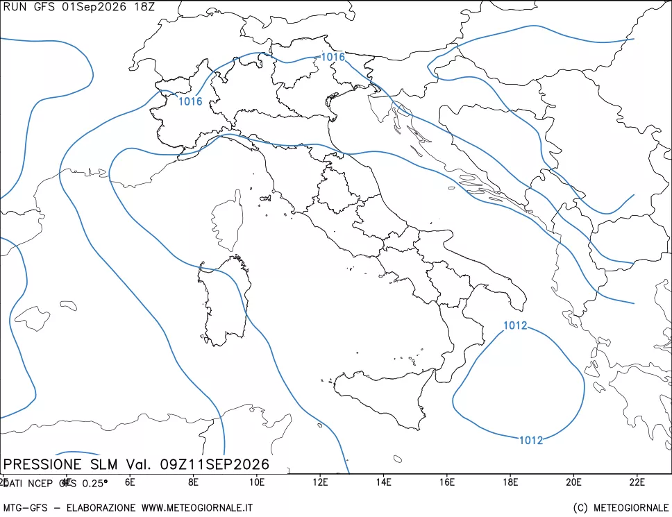 mappa Pressione sul livello del mare