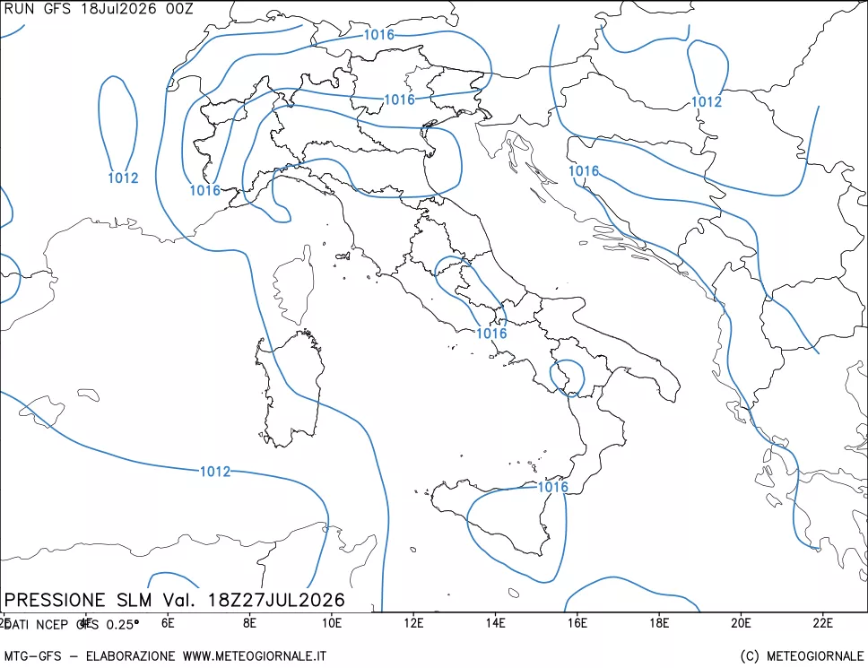 mappa Pressione sul livello del mare